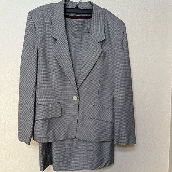 vintage y2k jones New York Sz 12 houndstooth skirt suit skirtsuit set midi long - Picture 1 of 7